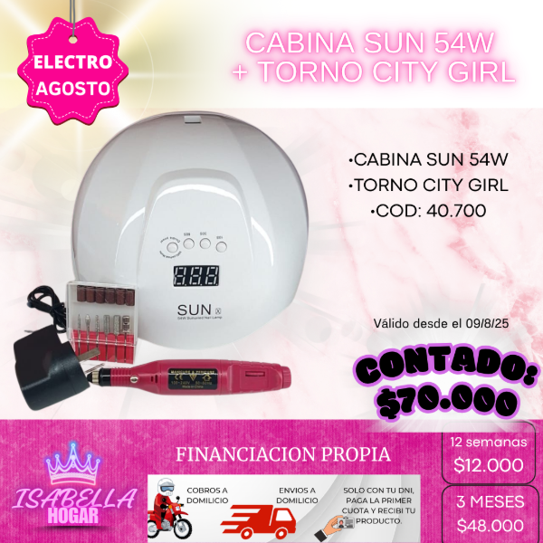 Producto - CABINA SUN 54W + TORNO CITY GIRL. COD:40.700
