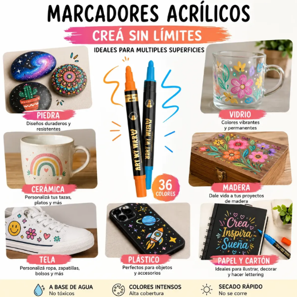 Producto - Marcadores Acrílicos Doble Punta. 36 Colores - 2