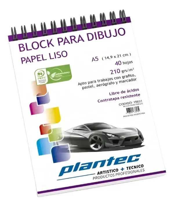 Producto - Block PLANTEC c/espiral liso A5 210grs x40 hjs 15631