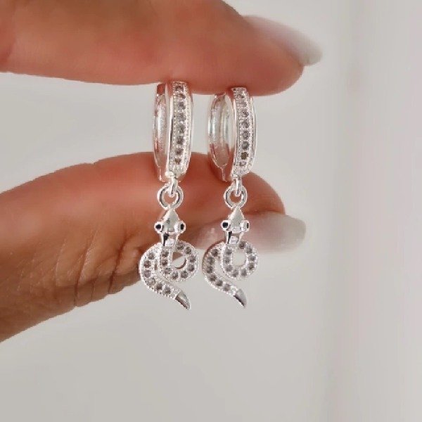 Producto - Argollas Vibora Colgante Acero Blanco - Lolita