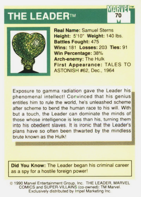 Producto - 1990 Impel Marvel Universe #70 - The Leader - 1