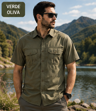 Camisa Trekking Mangas Cortas Elt 3741 Verde Oliva — imagen 3