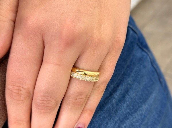 Producto - Anillo doble con strass dorado