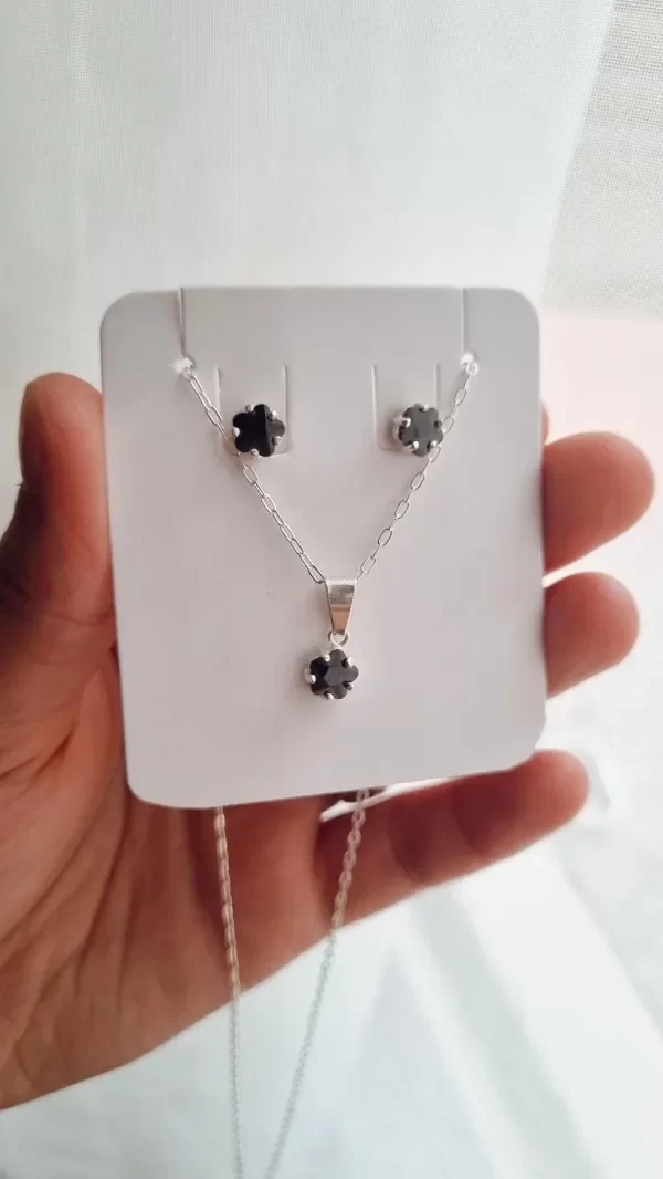 Producto - Conjunto aros + gargantilla estrellas negras plata 900