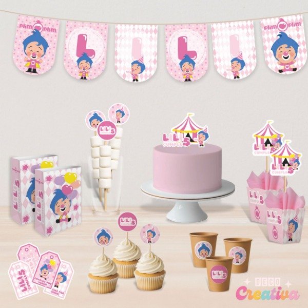 Producto - Pack Decorativo de Cumpleaños Plim Plim Rosa- Impreso- 20 Niños