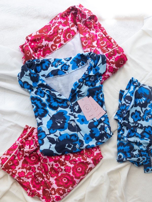 Producto - PIJAMA CAMISERO FLORES AZUL