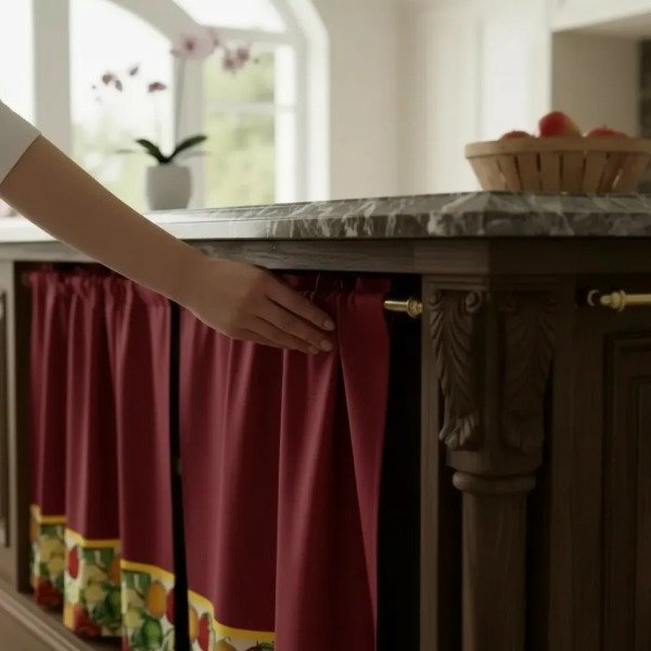 Producto - JUEGO DE CORTINAS BORDÓ PARA BAJO MESADA CON GUARDA - 1