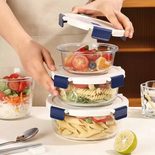 Producto - SET DE 3 HERMETICOS REDONDOS DE VIDRIO BOROSILICATO CON TRABAS - 2