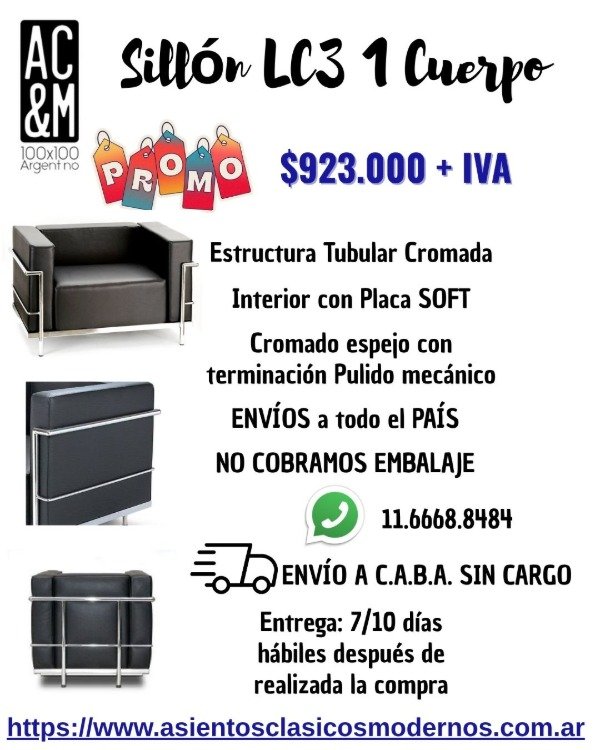 Producto - Sillón LC3 GRAND CONFORT 1 Cuerpo, Estructura Tubular Cromada!!