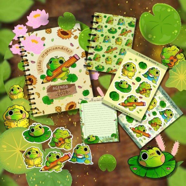 Producto - Combo Agenda Ranita 2026 + Libreta + Bloc de notas + Láminas + Stickers