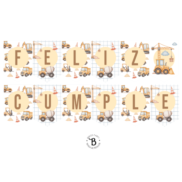 Producto - Banderin Feliz Cumple Construcción Vintage