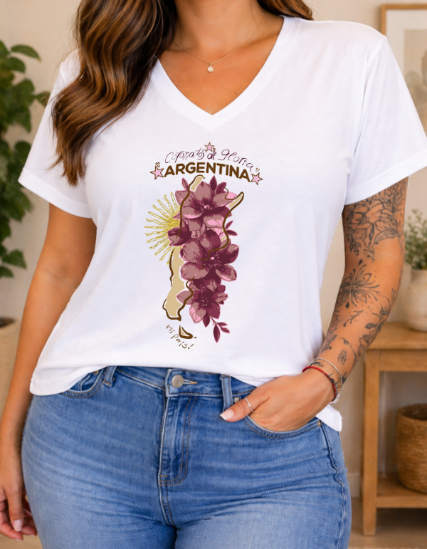 Producto - Remera de Algodon Argentina Blanco (Pais bordo)