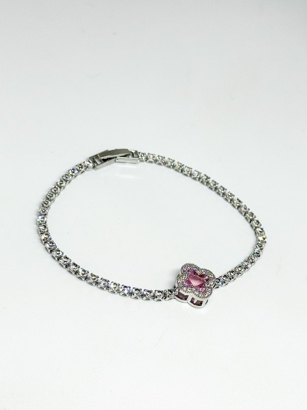 Producto - Pulsera de acero strass blanco y dije blanco y rosa micro pavé van cleef
