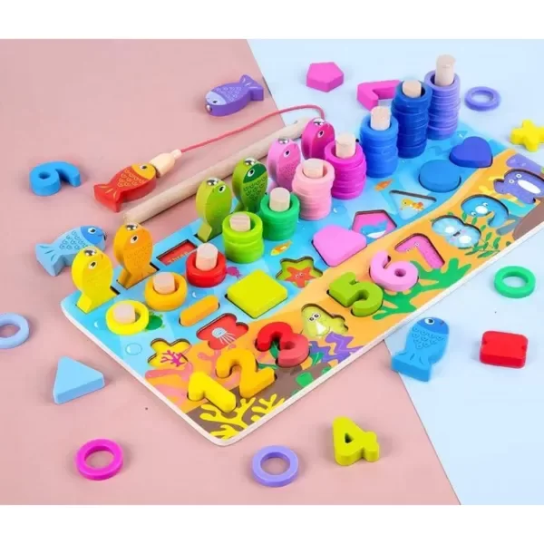 Producto - Tablero multifunción 4 en 1. Ábaco, pesca imantada, números y formas geometricas - 0