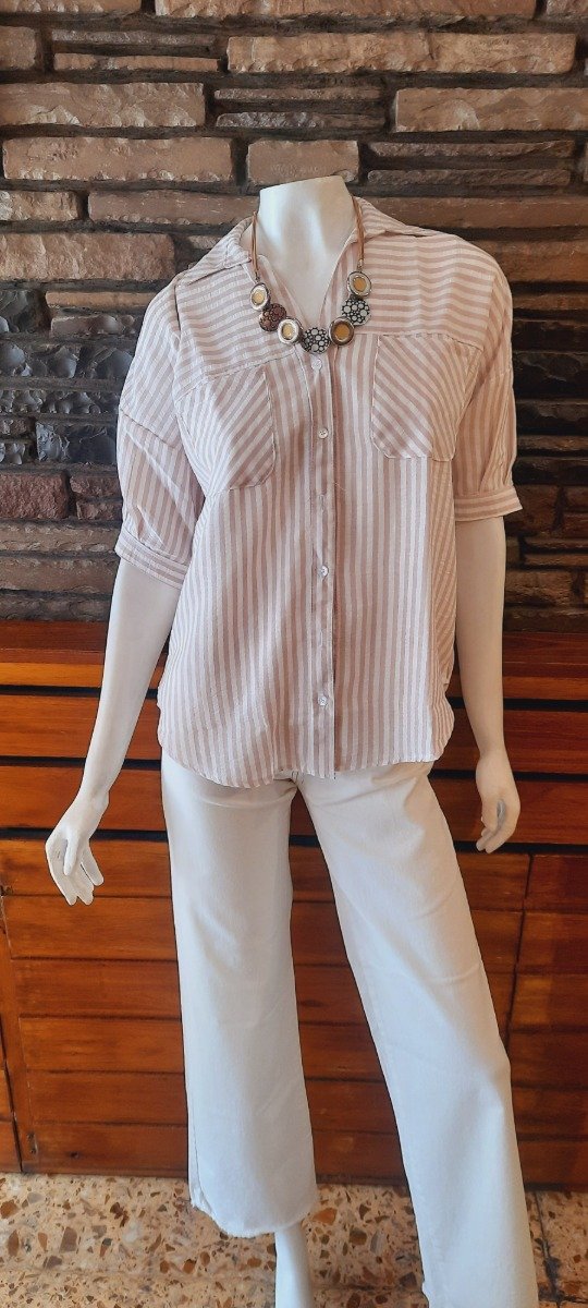Producto - Camisa lino rayada manga corta