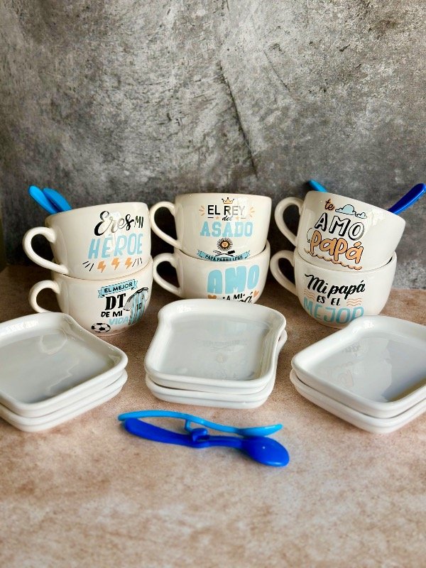 Producto - Kit 20 -Día del padre- 6 Tazones + 6 Bandej.Tostada + 6 Cucharitas.