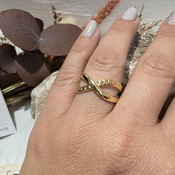 Producto - Anillo Ac.Dorado cruzado JAZMIN