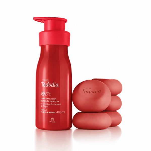 Producto - Kit de vainilla dorada y fresa, jabones x 5 + hidratante corporal
