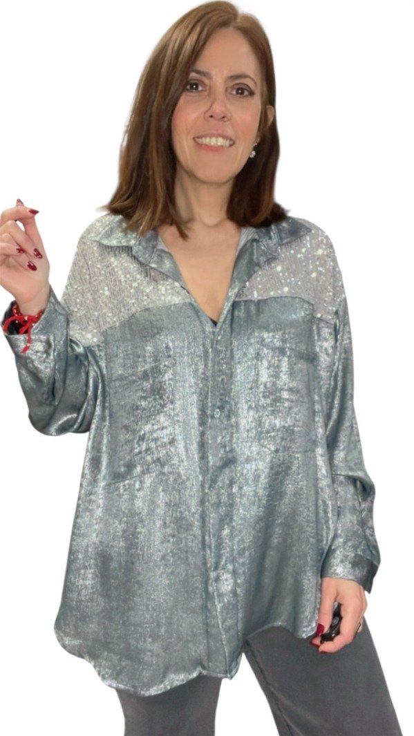 Producto - Exclusivas Camisas Metalizadas con Lentejuelas 125 cm Gris Plata TRANSF 55.000