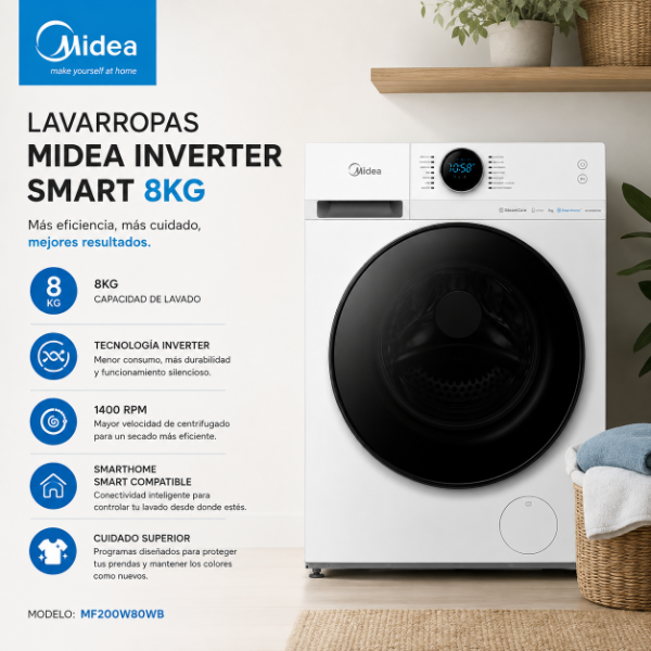 Producto - LAVARROPAS MIDEA INVERTER SMART 8 KG MF200W80WB