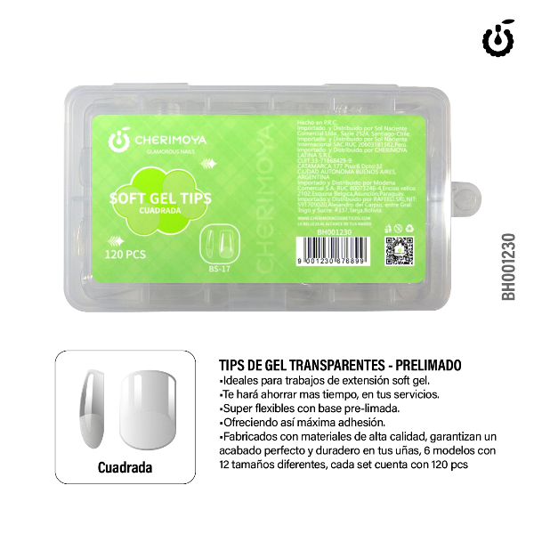 Producto - TIPS SOFT GEL CHERIMOYA CUADRADOS PRE LIMADOS X120u