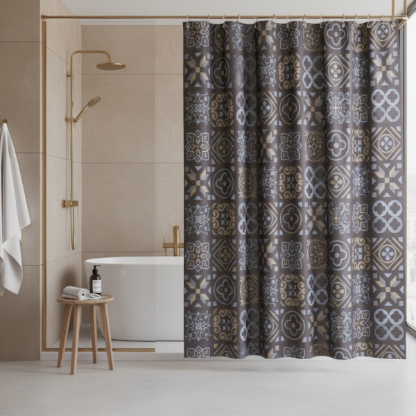 Producto - Cortina para Baño Simple Pesada Línea Top Quality "Negro Tribal"