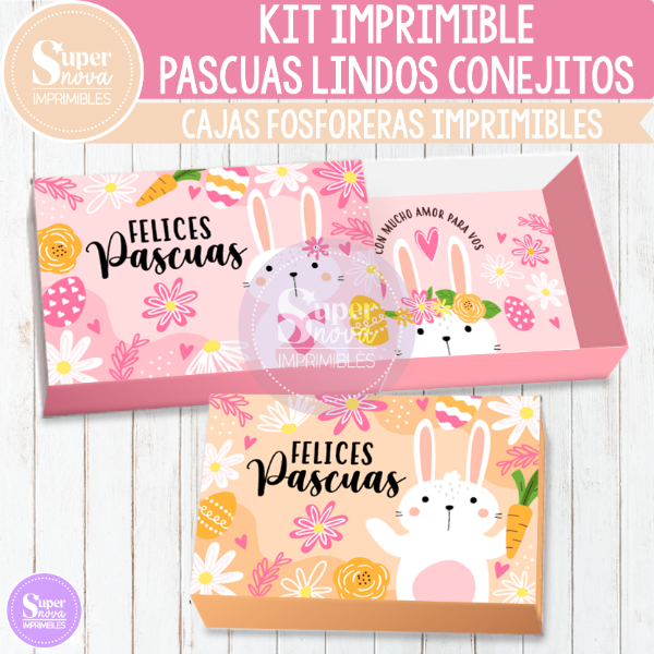 Producto - KIT IMPRIMIBLE PASCUAS LINDOS CONEJITOS CAJITAS FOSFORERAS