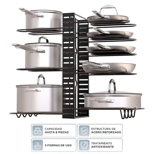 Producto - Organizador de Ollas -Acero Reforzado -3 Modos (horizontal, vertical x2) -hasta