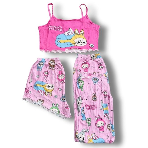 Producto - Pijama 3 piezas Labubu Rosa - Adultos
