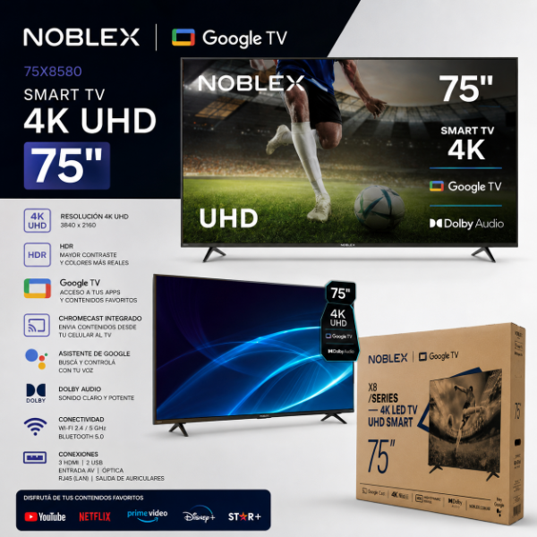 Producto - SMART TV NOBLEX 75" GOOGLE TV 75X8580 - ULTRA HD 4K