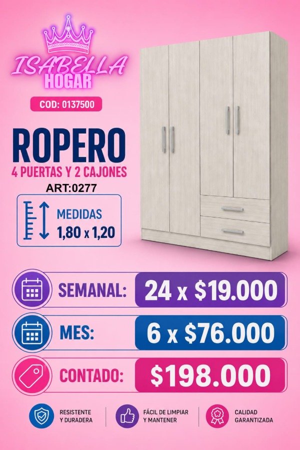 Producto - ROPERO 4 PUERTAS BENEVENTO RICCHEZZE