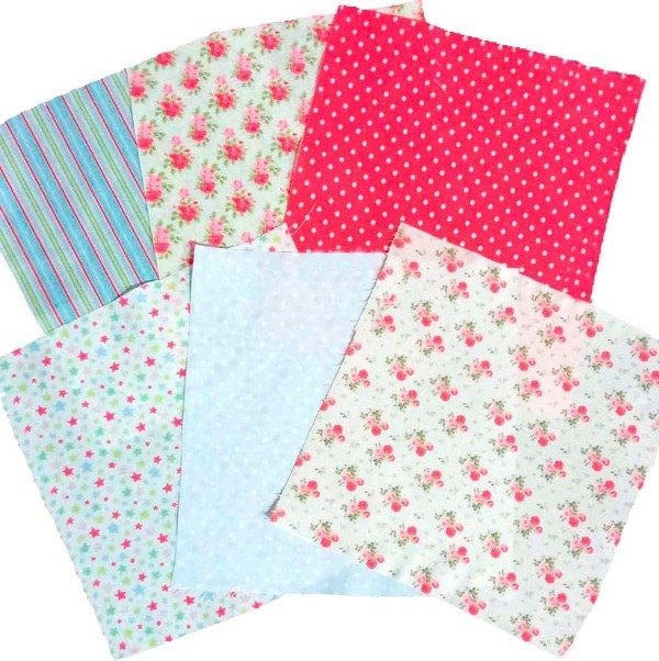 Pack FLORES Y LUNARES VINTAGE 6 Cortes 20x20 RETAZOS PATCHWORK 