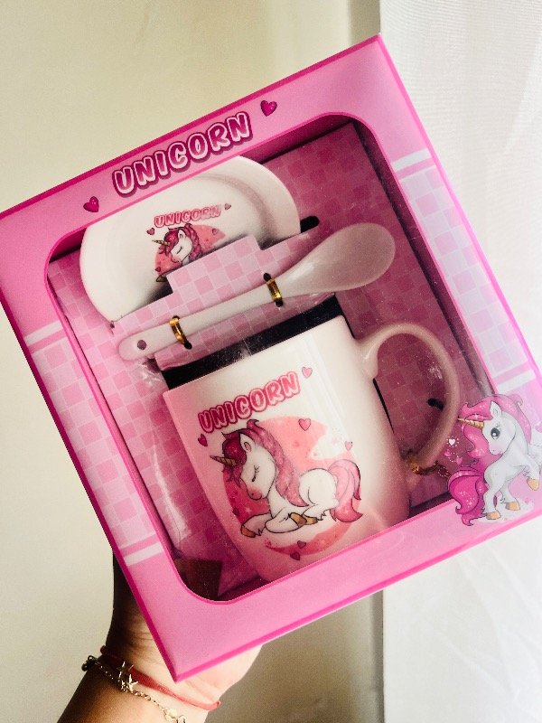 Producto - Set de taza + cuchara+ plato unicornio