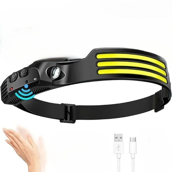 Producto - Linterna Minero Led Recargable Usb Vincha Sensor 4 Luces 6w