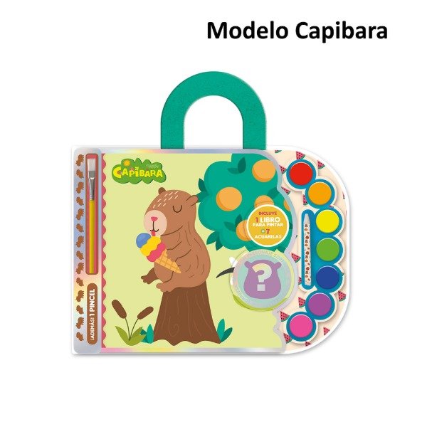 Producto - Libro para pintar anillado con 7 acuarelas pincel y lápiz de cera capybara