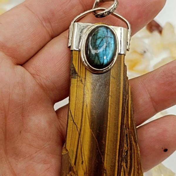 Producto - Talismán de piedra ojo de tigre con labradorita blue