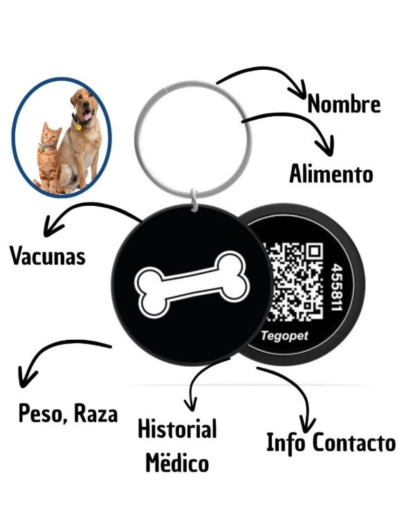 Producto - Chapita Identificatoria para Mascota con Código QR- Huesito