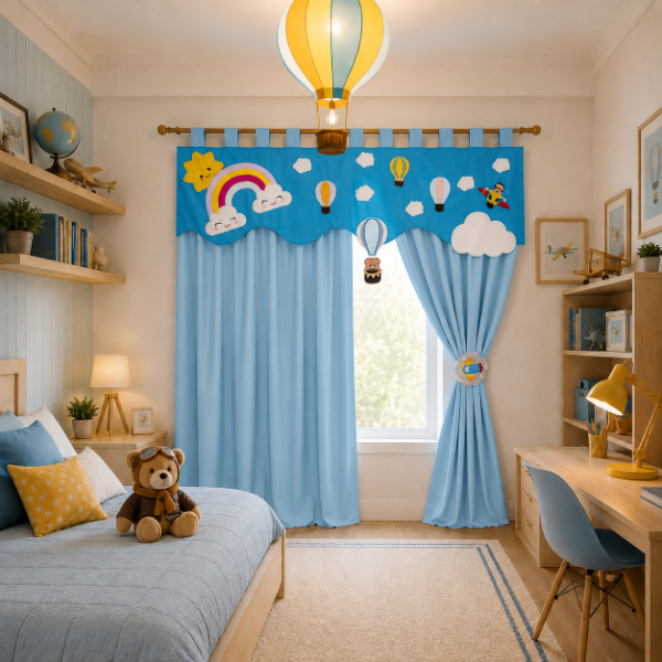 Producto - Cortinas Infantiles Personalizadas - Sueño Entre Las Nubes (Celeste) - 0
