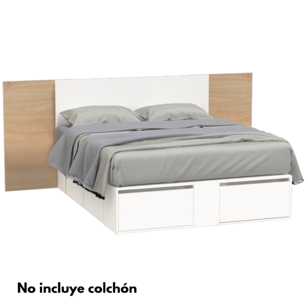 Producto - Cama Box Extensible (1.40/1.60 x 2.00 m) Blanca + Respaldo
