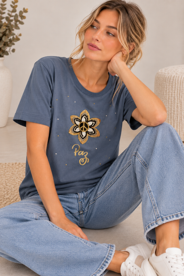 Producto - Remera de Mujer Paz Centro de Algodón Estampada - KRONE - 1