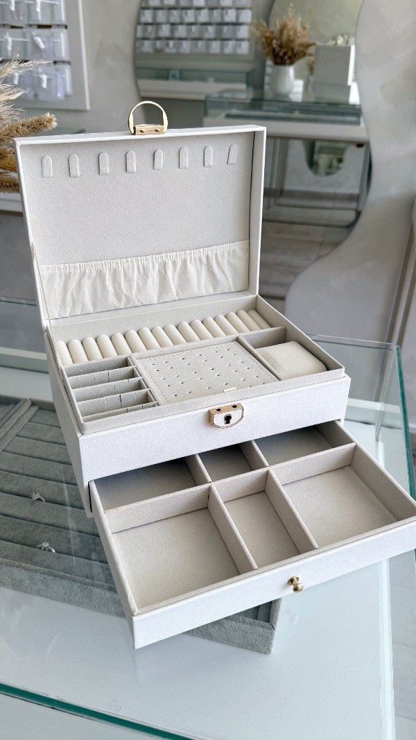 Producto - Alhajero Monaco con cajón Blanco 22x17x10cm