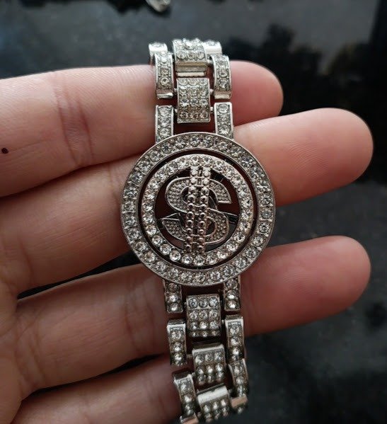 Producto - Pulcera Cubana Giratoria Dolar Plateada Full Strass