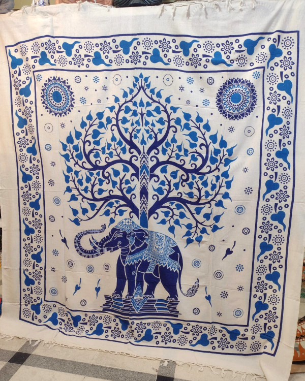 Producto - Manta Hindu con Flecos - Elefante Árbol de la Vida