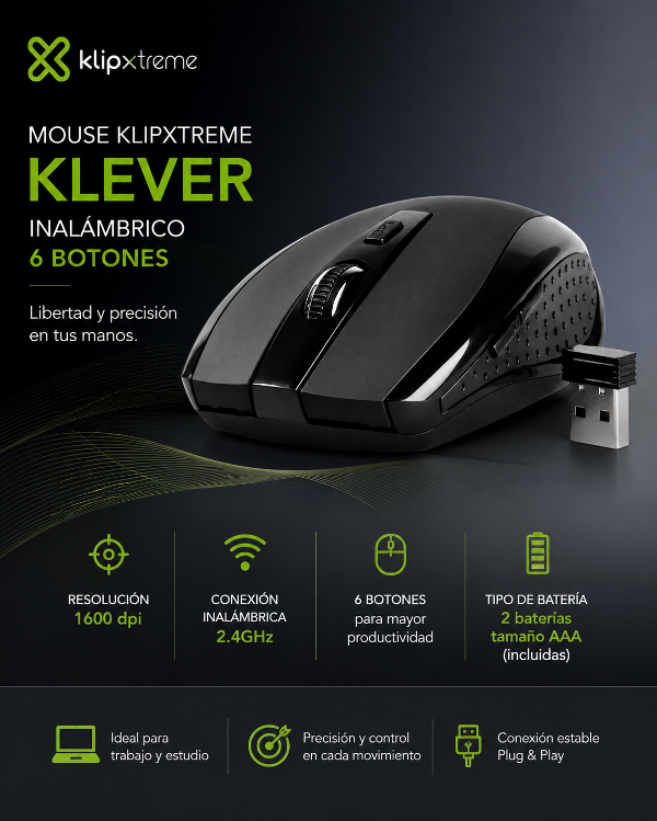 Producto - MOUSE KLIPXTREME KLEVER INALAMBRICO 6 BOTONES