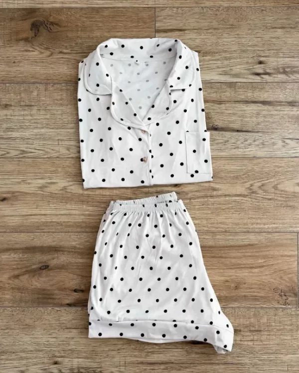 Producto - Pijama camisero corto - Blanco con lunares - 1