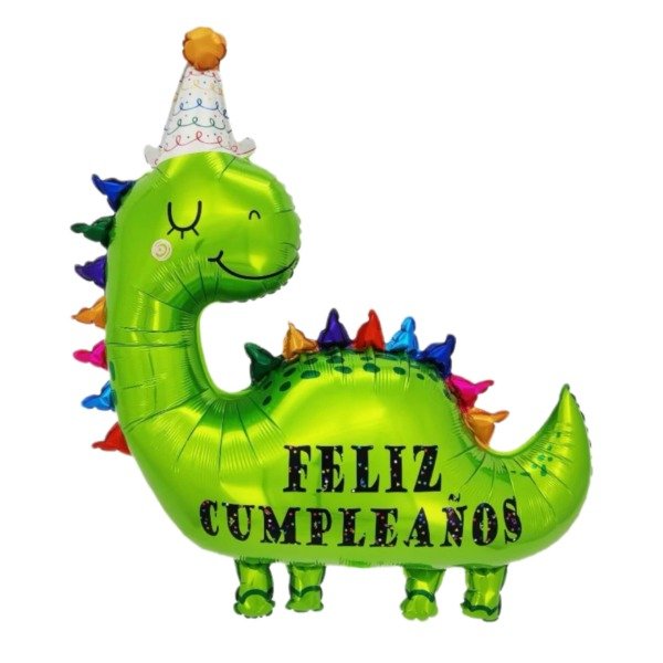 Producto - Globo silueta Dino con bonete Feliz cumple 85cm