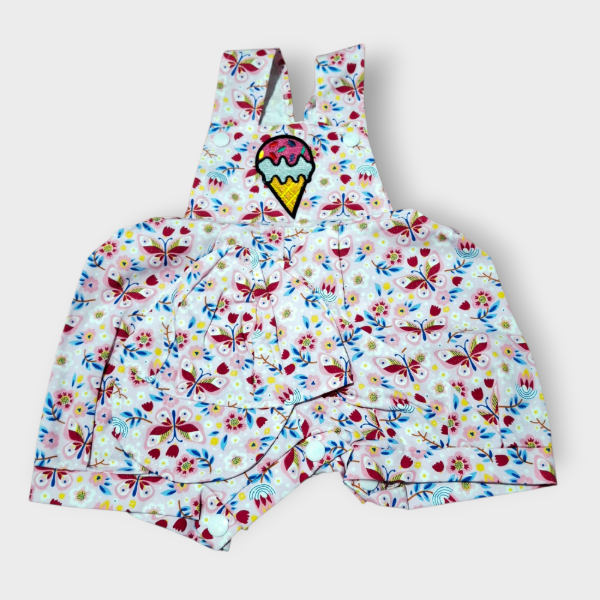 Producto - Jardinero Beba de Gabardina Mariposa rosa + Gorra T4