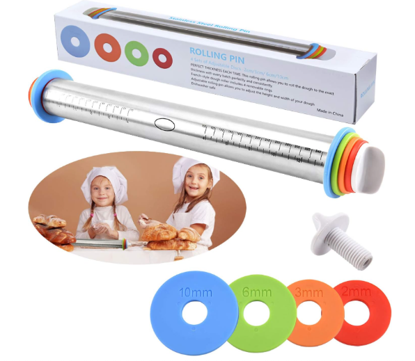 Producto - Palo de amasar profesional gigante 43cm con 4 niveladores acero inoxidable