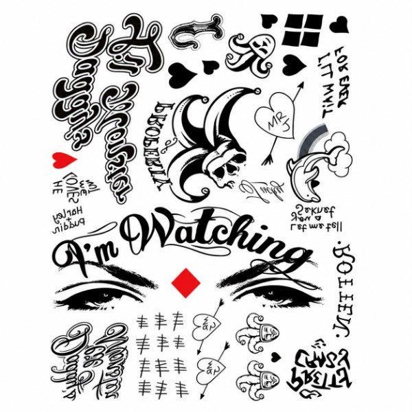 Producto - PLANCHA A4 PREDISEÑADA JOKER/HARLEY QUINN - TATUAJES TEMPORALES - 3