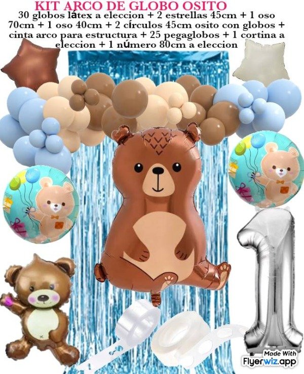 Producto - Arco de globos oso con globos osito primer añito